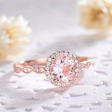 2ct Round Cut Peach Morganite Engagement Ring Diamond Halo 14k Rose Gold Finish