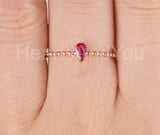 0.4ct Pear Cut Simulated Ruby Beaded Ball Solitaire Ring 14k Rose Gold Plated