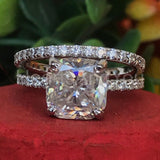 2ct Cushion Cut Simulated Diamond Bridal Set Full Eternity 14k White Gold Plated