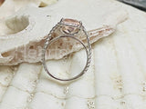 2ct Cushion Cut Simulated Peach Morganite Twist Rope Ring 14k White Gold Plated