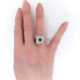 2.5ct Green Emerald Halo Stylish Cocktail Engagement Ring 14k Yellow Gold Finish