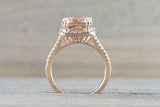 2.3ct Cushion Cut Morganite Engagement Ring Halo Split Shank 14k RoseGold Finish