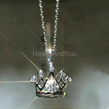 1ct Round Cut Moissanite Princess Crown Pendant with Chain 14k White Gold Plated