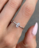 0.2ct Baguette Simulated Diamond Minimalist Engagement Ring 14k WhiteGold Plated