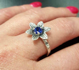 1ct Engagement Ring Round Cut Blue Sapphire Flower Solitaire 14k White Gold Over