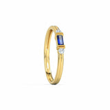 0.6ct Baguette Cut Blue Sapphire Trilogy Minimalist Ring 14k Yellow Gold Finish