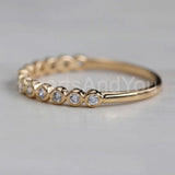 0.1ct Round Cut Moissanite Dainty Bezel Set Wedding Band 14k White Gold Plated
