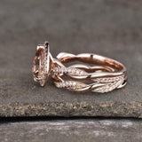 2.5ct Pear Cut Peach Morganite Bridal Set Infinity Band Ring 14k RoseGold Finish