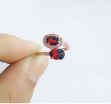 2.3ct Engagement Ring Oval Cut Red Garnet Bypass Halo 14k Yellow Gold Finish