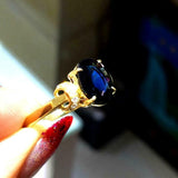 2.2ct Oval Cut Blue Sapphire Solitaire Round Accent Ring 14k Yellow Gold Finish