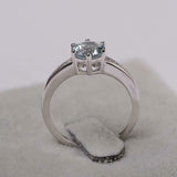 2.1ct Round Cut Blue Aquamarine Solitaire with Accent Ring 14k White Gold Finish