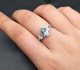 2.3ct Engagement Ring Pear Cut Blue Topaz Three Stone 14k White Gold Finish