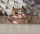 2ct Emerald Cut Simulated Morganite Halo Engagement Ring 14k Rose Gold Plated