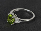 2ct Engagement Ring Oval Cut Peridot Accents with Solitaire 14k White Gold Over