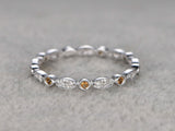 1ct Round Cut Yellow Citrine Wedding Band Milgrain Vintage 14k White Gold Finish