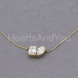 1ct Emerald Cut Simulated Diamond Two Stone Pendant Chain 14k Yellow Gold Plated