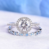 2ct Round Cut VVS1 Diamond Halo Bridal Set Engagement Ring 14k White Gold Finish