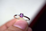 0.3ct Engagement Ring Oval Cut Amethyst Trilogy Minimalist 14k White Gold Finish