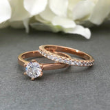 Solitaire Bridal Set Engagement Ring 2ct Round Cut Diamond 14k Rose Gold Finish