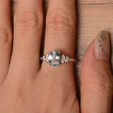 2.3ct Engagement Ring Oval Blue Aquamarine Stylish Art Deco 14k WhiteGold Finish