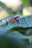 1ct Round Cut Amethyst Engagement Ring Floral Petal Leaf 14k Yellow Gold Finish