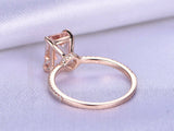 1ct Emerald Cut Morganite Solitaire Accent Engagement Ring 14k Rose Gold Finish