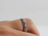 1.5ct Round Cut Blue Sapphire Wedding Bands Milgrain Eternity 14k WhiteGold Over