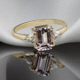 2ct Emerald Cut Simulated Peach Morganite Three Stone Ring 14k YellowGold Plated