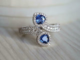 4ct Engagement Ring Pear Cut Blue Sapphire Cocktail Bypass 14k White Gold Finish
