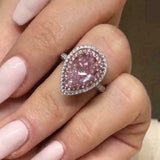 5.5ct Pear Cut Peach Morganite Diamond Halo Solitaire Ring 14K White Gold Finish