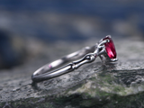 0.3ct Pear Cut Pink Ruby Engagement Ring Bamboo Design 14k White Gold Finish