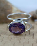2ct Oval Cut Purple Amethyst Double Split Shank Ring 14k White Gold Finish
