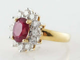 2ct Oval Cut Pink Ruby Engagement Ring Diamond Halo Floral 14k Yellow Gold Over
