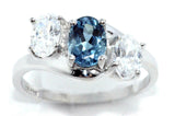 2.4ct Engagement Ring Oval London Blue Topaz Swirl Trilogy 14k White Gold Finish
