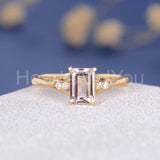 1.2ct Emerald Cut Simulated Peach Morganite Five Stone Ring 14k Rose Gold Plated