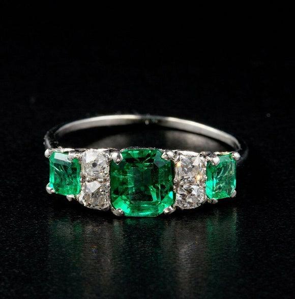 4Ct Asscher Green Emerald Vintage Art Deco Engagement Ring 14K White Gold Over