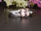 1ct Cushion Cut Simulated Morganite Floral Engagement Ring 14k White Gold Plated