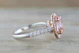 2.2ct Oval Cut Morganite Halo Solitaire with Accents Ring 14k Rose Gold Finish