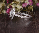 2.1ct Round Cut Moissanite Vintage-Inspired Milgrain Ring 14k White Gold Plated
