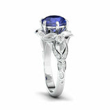 2.4ct Round Cut Blue Sapphire Engagement Ring Floral Cocktail 14k WhiteGold Over