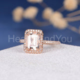 2ct Emerald Cut Simulated Morganite Halo Engagement Ring 14k Rose Gold Plated