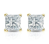 4 Prong Stud Earrings 0.74ct Princess Cut VVS1D Diamond 14k Yellow Gold Finish