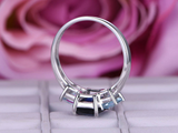 2ct Emerald Blue Sapphire Engagement Ring Trilogy Solitaire 14k White Gold Over