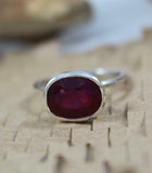 2ct Engagement Ring Oval Cut Pink Ruby Bezel Set Solitaire 14k White Gold Finish