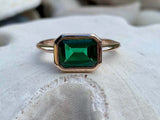 2ct Engagement Ring Green Emerald Cut Bezel Set Solitaire 14k White Gold Finish