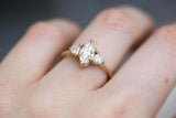 Trillion Accents Trilogy Ring 1.5ct Marquise Cut Diamond 14k Yellow Gold Finish