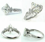 4.5ct Marquise Cut Diamond Milgrain Art Deco Engagement Ring 14K White Gold Over