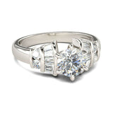 3Ct Round Baguette Cut Diamond Solitaire Engagement Ring 14K White Gold Finish