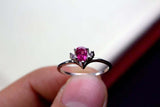 0.2ct Engagement Ring Pear Cut Pink Ruby Curved Minimalist 14k White Gold Finish