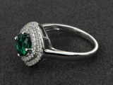 2.3ct Engagement Ring Round Cut Green Emerald Dual Halo 14k White Gold Finish